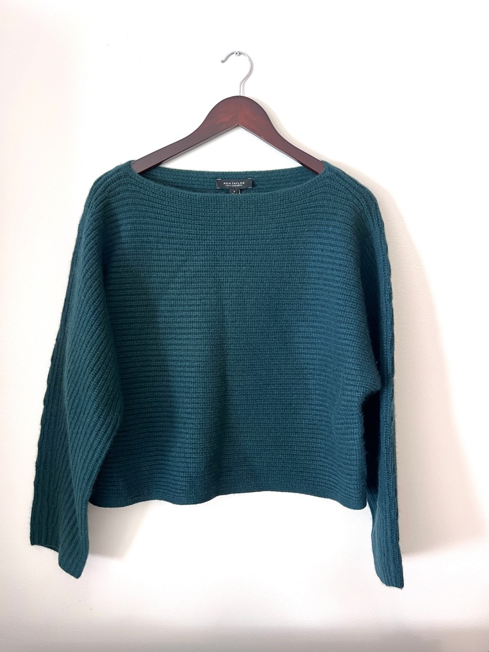 Ann Taylor Teal Cashmere Boxy Boatneck Sweater NWT
